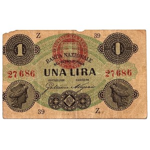 WŁOCHY - 1 lira 1873 - rzadki banknot