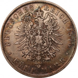 NIEMCY - Bayern (D) Ludwik II - 5 marek 1876 - piękna patyna