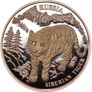 LIBERIA - 10 dolarów 2004 - Tygrys Syberyjski - Ag 999 + brylanty