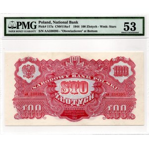100 złotych 1944 - obowiązkowe - rzadka seria aA PMG 53