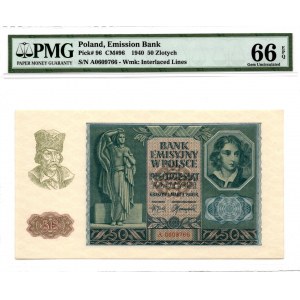 50 złotych 1940 - A - PMG 66 EPQ - piękny egzemplarz