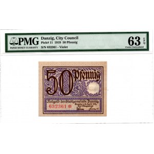 GDAŃSK - Danzig - 50 fenigów 1919 - fioletowy - PMG 63 EPQ