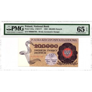 200 000 złotych 1989 - M - PMG 65 EPQ - nr 0000780
