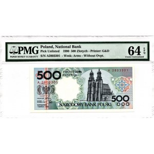 Miasta Polskie - Gniezno - 500 złotych 1990 - A - PMG 64 EPQ