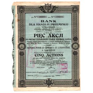 Bank dla Handlu i Przemysłu S.A. - Em. 7 - 5 x 540 marek polskich 1922 -