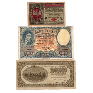Zestaw 3 banknotów w tym 1 000 000 marek polskich 1923