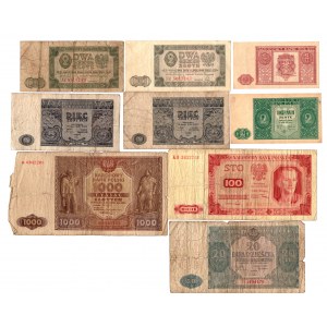 PRL zestaw 9 sztuk banknotów 1946 - 1948