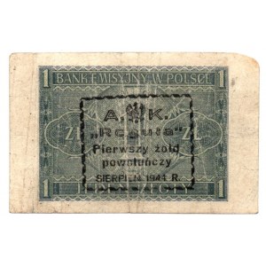 1 złoty 1941 - A.-K. / Reguła” / Pierwszy żołd / powstańczy / SIERPIEŃ 1944 R. - ilustrowany w kolekcji LUCOW
