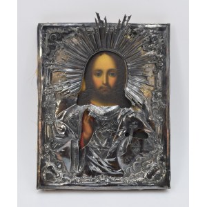 Ikona - Jezus Chrystus Władca Świata - Pantokrator, w okładzie srebrnym