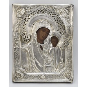 Ikona - Matka Boża Kazańska w srebrnym okładzie