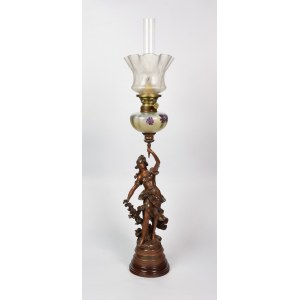 Auguste MOREAU (1834-1917) - dizajn, olejová lampa, secesia, s postavou ženy