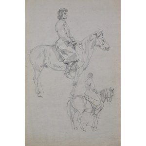 Piotr MICHAŁOWSKI (1800-1855), Jezdci na koních - skici na dvou stranách listu