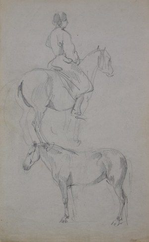 Piotr MICHAŁOWSKI (1800-1855), Jeźdźcy na koniach - szkice na dwu stronach arkusza