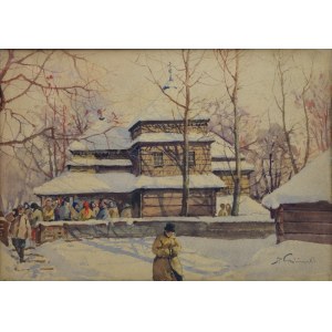 Stanislaw GIBIANSKI (1882-1971), In front of a wooden church