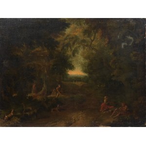 Painter unspecified, 18th century, Landscape with genre scene