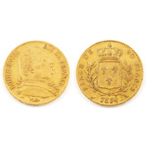 20 GOLD FRANCES, France, 1814, Louis VIII
