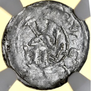 Boleslaw III the Wrymouth 1107-1138, Denarius, Av: Prince on throne, inscription: DVCIC..., Rv: Cross, inscription: DENARIVS