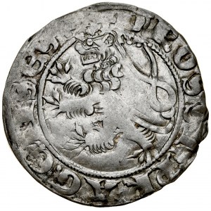 Jan Luksemburski 1310-1346, Grosz praski, Av.: Korona królewska, Rv.: Lew czeski.