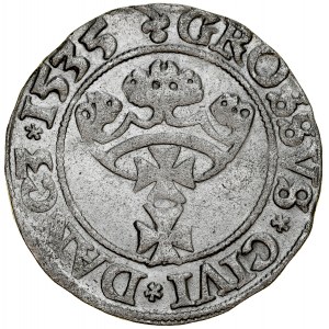 Sigismund I the Old 1506-1548, Grosz 1535, Gdansk. Inverted trifoliate on rv. RR