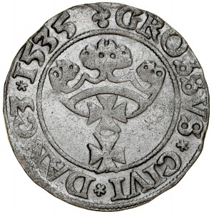 Zygmunt I Stary 1506-1548, Grosz 1535, Gdańsk. Odwrócony trójlistek na rv. RR
