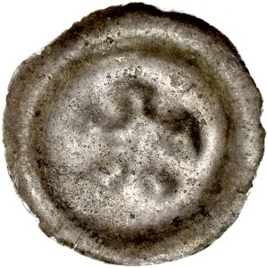 Button brakteat 2nd half of the 13th century, unspecified district, Av: Five-leaf rosette with a ball in the center.