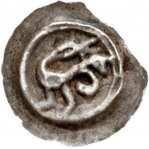 Button brakteat 2nd half of 13th century, Kuyavia?, Av: Standing dragon with head to right, RRR.