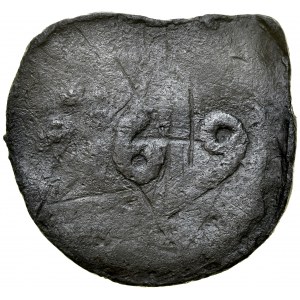Gdańsk, Żeton 1569, A.: Renesansowy kartusz z herbem miasta Gdańska, w polu cyfry 6-9 oraz ozdobniki, Rv.: W polu cyfry 69 oraz ozdobniki.
