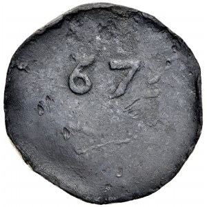 Gdańsk, Żeton 1567, A.: Renesansowy kartusz z herbem miasta Gdańska, w polu napis WAL / TEKEN, po bokach cyfry 6-7 oraz ozdobniki, Rv.: W polu cyfry 67. Multipla.