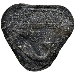 Gdańsk, Żeton 1573, A.: W polu napis w 4 wersach EINGANCZ / SCHARWARCK / ESZEICHEN / *73*, pod niż ryba, Rv.: W polu cyfry 73, przy obrzeżu obwódka.