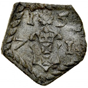 Gdańsk, Żeton 1571, A.: Renesansowy kartusz z herbem miasta Gdańska, w polu data 1*5 / 7-1, Rv.: W polu data 1571 i ozdobniki.
