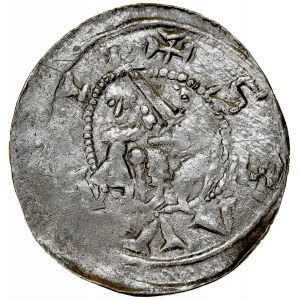 Ladislaus II the Exile 1138-1146, Denarius, Av: Prince with subject, Rv: Fight with a lion.