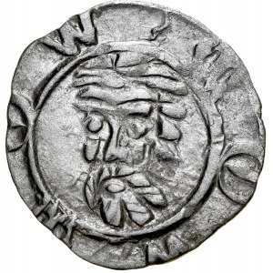 Slesia, Sigismondo di Lussemburgo 1419-1437, Halerz ca. 1422, Av.: Testa di San Giovanni, Rv.: Leone boemo, Breslavia.