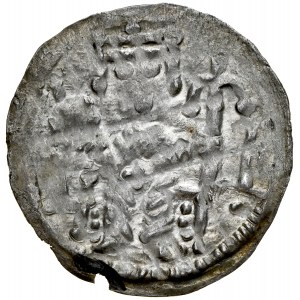 Bolesław IV Kędzierzawy 1146-1173, Denar, Av.: Cesarz w majestacie, w polu pionowo miecz, Rv.: Imię książęce w trzech wersach.
