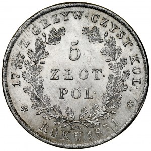 Powstanie Listopadowe 1830-1831, 5 złotych 1831 KG, Warszawa.