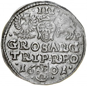 Zygmunt III 1587-1632, Trojak 1601 P, Poznań, RRR, P przy Pogoni.!!