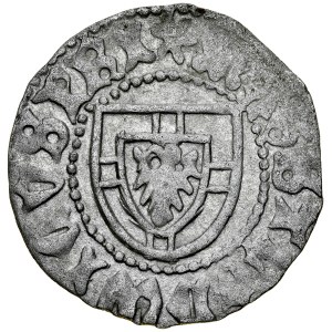 Ludwik von Erlichshausen 1450-1467, Szeląg, Av.: Tarcza wielkiego mistrza, Rv.: Tarcza krzyżacka, Królewiec.