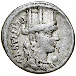 Rzym, Roman Republic, Denar 57 r. p.n.e., M. Plaetorius / M.f. Cestianus