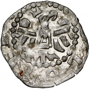 Ladislao il Breve 1306/1320-1333, Denario, Av: Aquila, Rv: Elmo, RR.