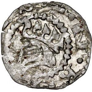 Ladislao il Breve 1306/1320-1333, Denario, Av: Aquila, Rv: Elmo, RR.