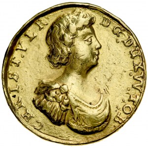 Śląsk, Księstwo Wirtembersko-Oleśnickie, Chrystian Ulryk 1668-1704, Dukat bez daty, na śmierć żony, Anny Elżbiety von Anhalt-Bernburg, Oleśnica. RR.