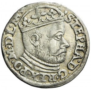R-, Stefan Batory, Trojak 1586 Olkusz, NH on obverse