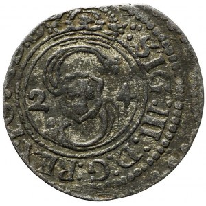 Zygmunt III Waza, Szeląg 1624, Wilno, przebitka SOLID(S/V)S