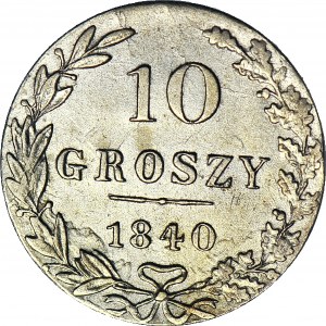 RR-, Königreich Polen, 10 Groszy 1840, doppelt geprägter Buchstabe M in MW