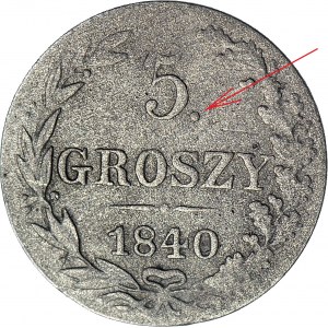 R-, Królestwo Polskie, 5 groszy 1840, kropka po nominale (5.)