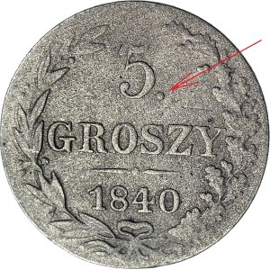 R-, Königreich Polen, 5 groszy 1840, Punkt nach dem Nennwert (5.)