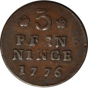 RRR-, Pommern, Gustav III Adolf, 3 feniges 1776, Pfeile, nur Jahrgang