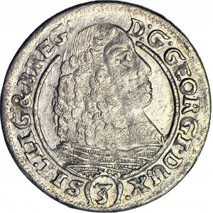 Śląsk, Jerzy III Brzeski, 3 krajcary 1661, BRZEG, Bez znaku mincmistrza Pfahlera, DUX., BREG:, PIĘKNE