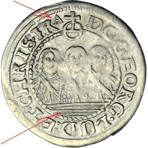 RRR-, Śląsk, Trzech Braci, 1 krajcar 1652, Brzeg, ornament, lustrzana 5 w dacie