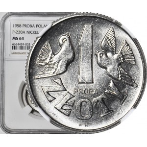 1 złoty 1958, Gołąbki, PRÓBA, nikiel, mennicze, RZADKOŚĆ