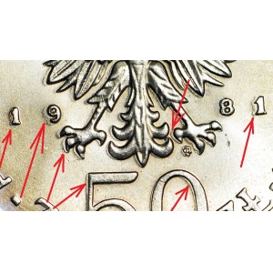 RR-, 50 złotych 1981, Władysław I Herman, DESTRUKT - DOUBLE DIE po lewo